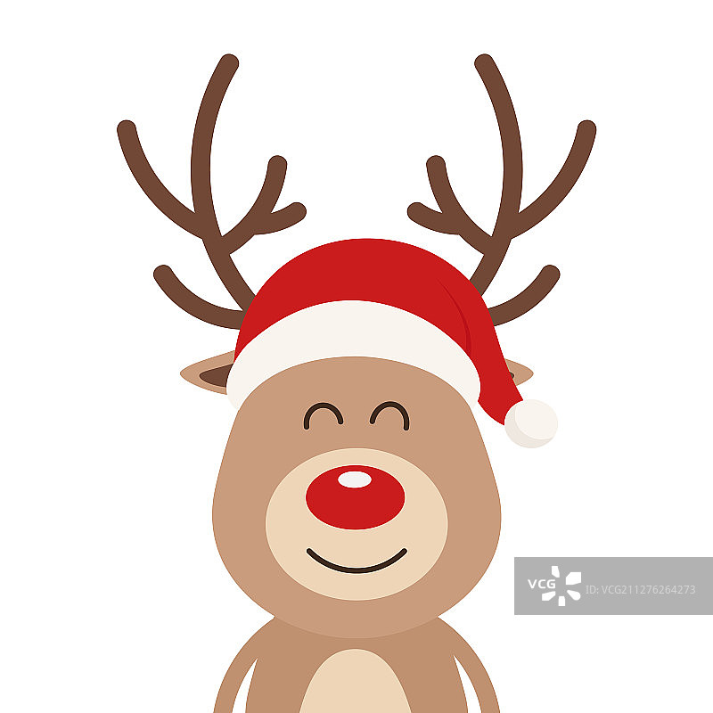 驯鹿红鼻子可爱的微笑卡通圣诞老人图片素材