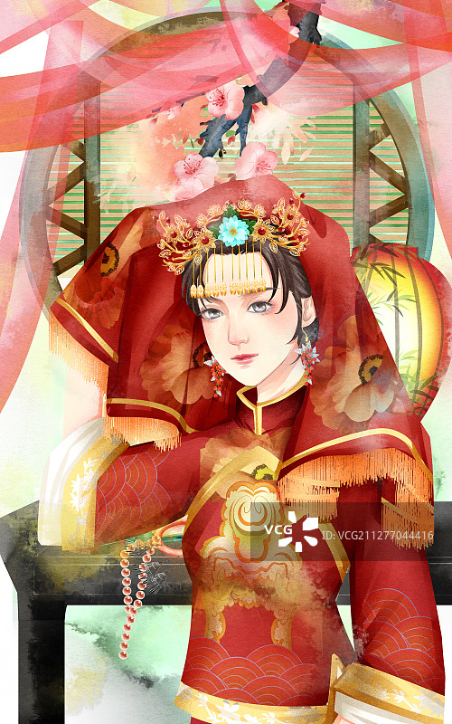 中国风古风女性新娘插画图片素材