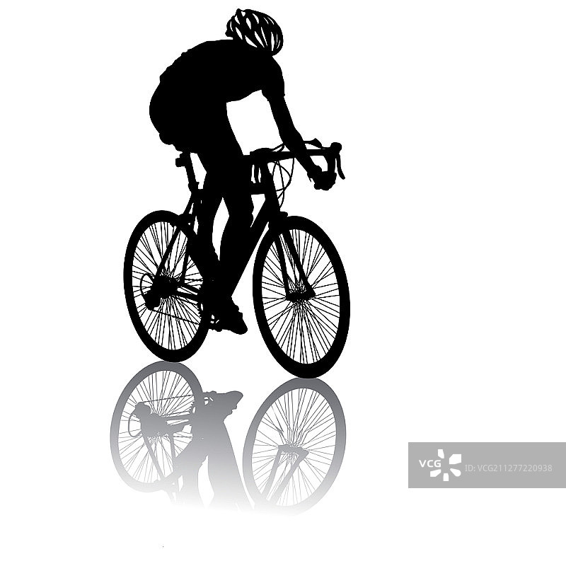 一个骑自行车的男性在白色背景的剪影。一个骑自行车的男性在白色背景上的剪影图片素材