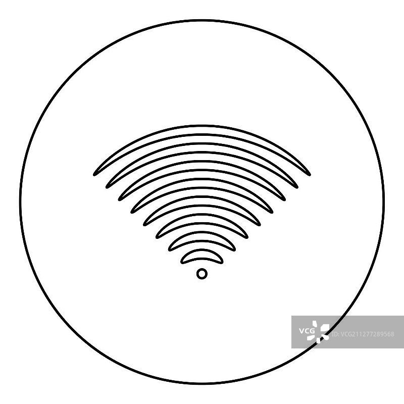 无线电波声音信号，一个方向发射器，圆形图标，圆形轮廓，黑色，矢量插图，平面风格，简单的图像。无线电波声音信号一个方向发射机图标在圆圈圆形轮廓黑色矢量插图平面风格的形象图片素材