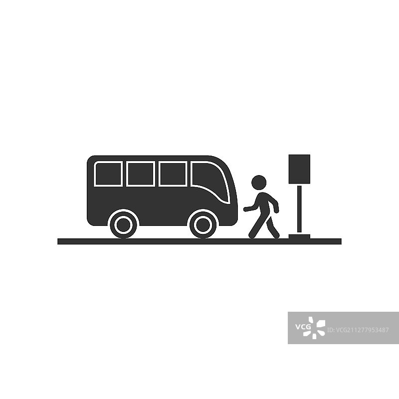 公共汽车站图标在平坦风格自动停止在白色图片素材