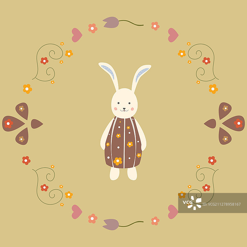 可爱的兔子角色的卡片t恤复活节图片素材