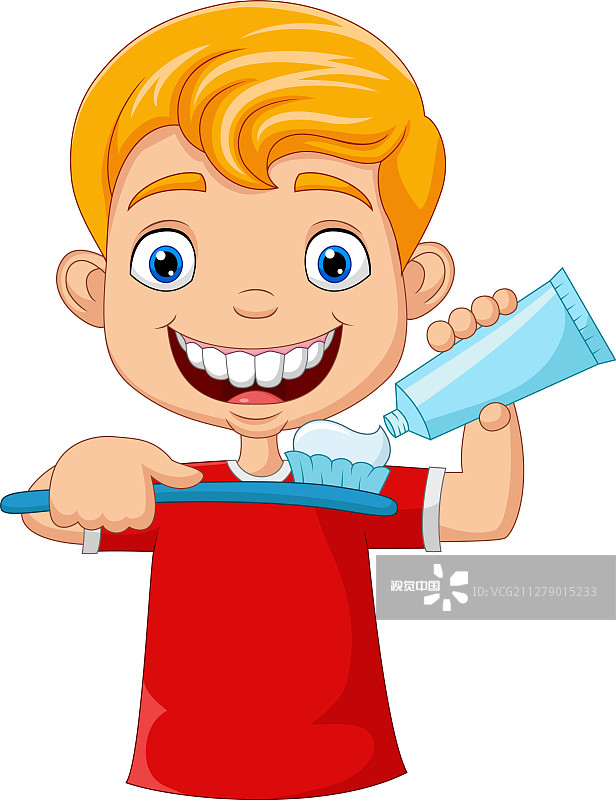 可爱的小男孩正在刷牙图片素材