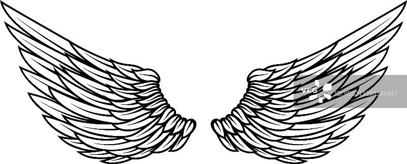 在纹身风格的翅膀孤立在白色图片素材