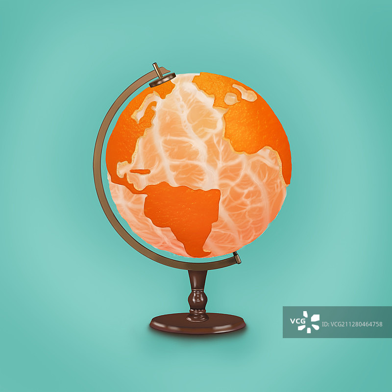 地球一小时系列插画：橙子地球仪图片素材