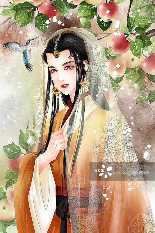 中国风水彩古风西域女性插画图片素材