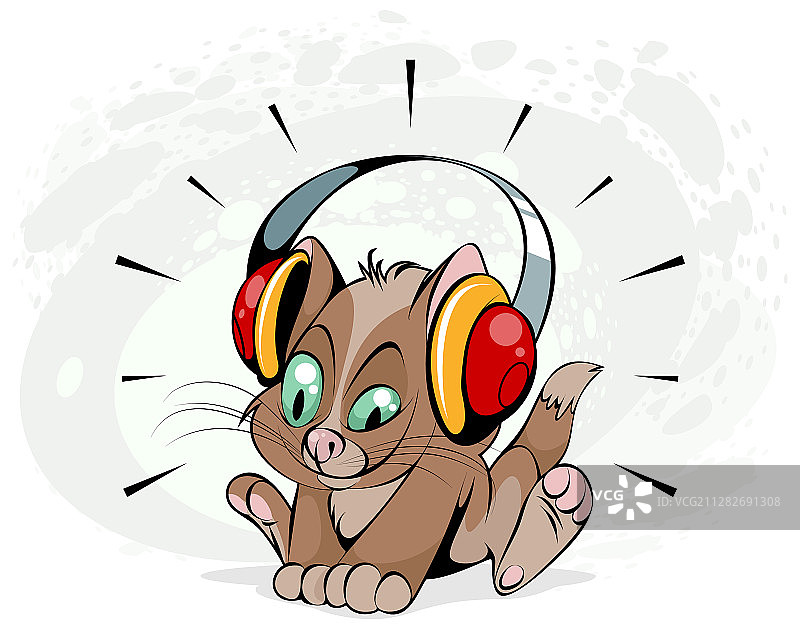 小猫戴着耳机图片素材
