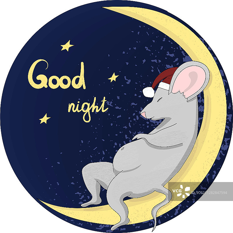 可爱的小老鼠在月亮上睡觉图片素材