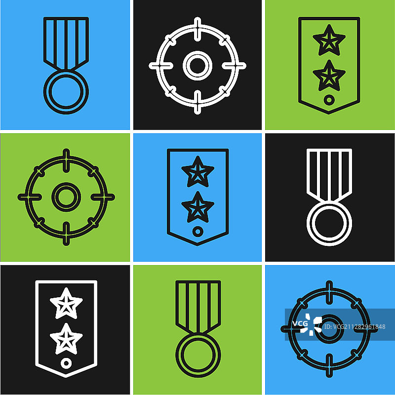 设置线军事奖励奖章纹章和图片素材