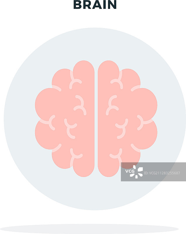 人的大脑在一个灰色的圆形扁平孤立图片素材