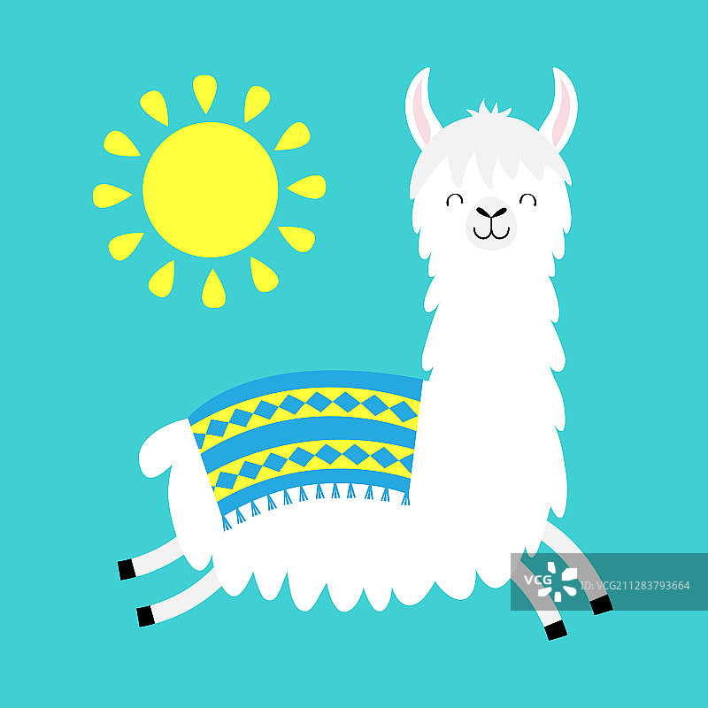 羊驼，羊驼，奔跑，跳跃，太阳可爱的卡通图片素材