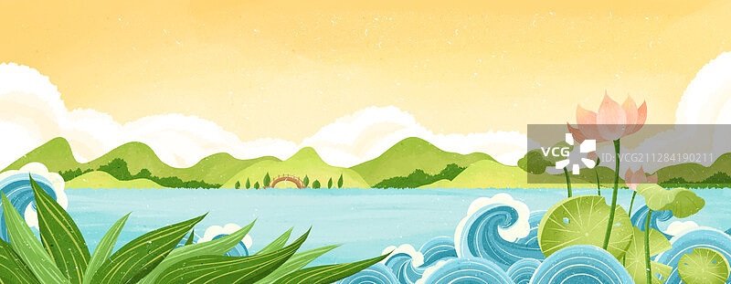 中国风横幅湖面风景图片素材
