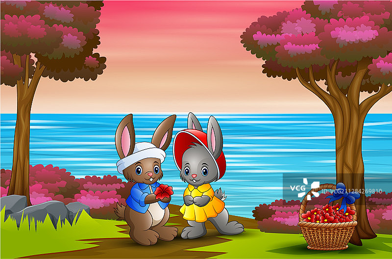 浪漫的兔子夫妇在森林里图片素材