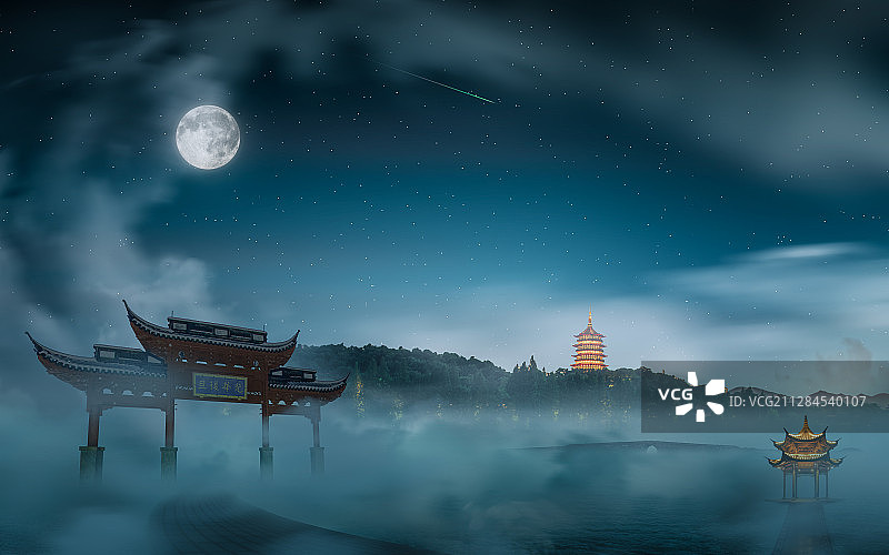 杭州西湖全景图片素材