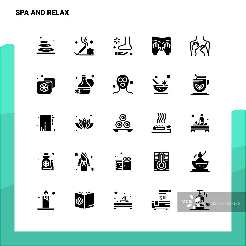 25水疗和放松图标设置固体字形图标图片素材