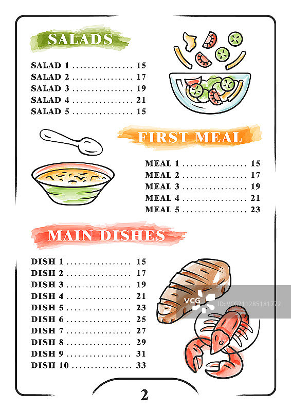 餐厅菜单颜色模板沙拉第一餐图片素材