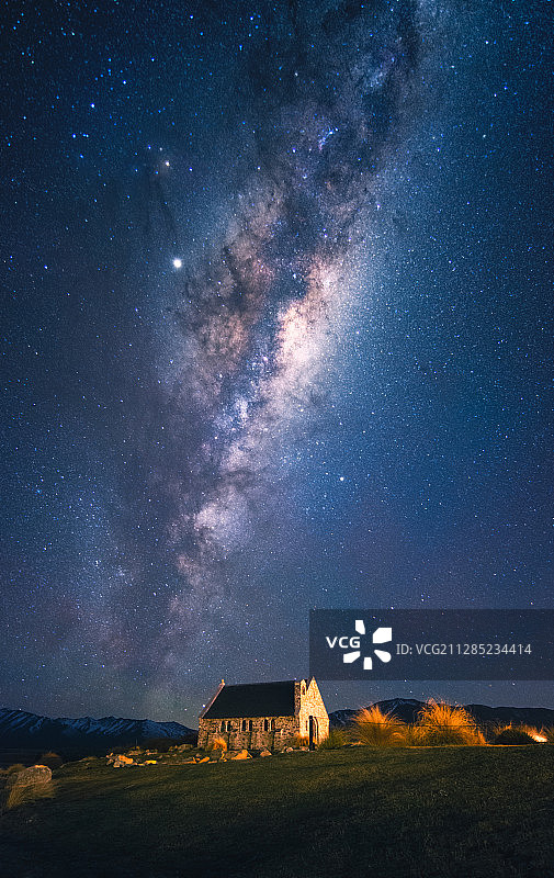新西兰牧羊人教堂星空图片素材