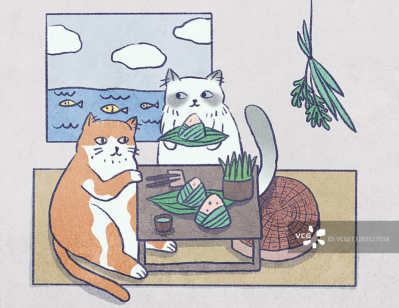 猫咪和粽子的端午节图片素材
