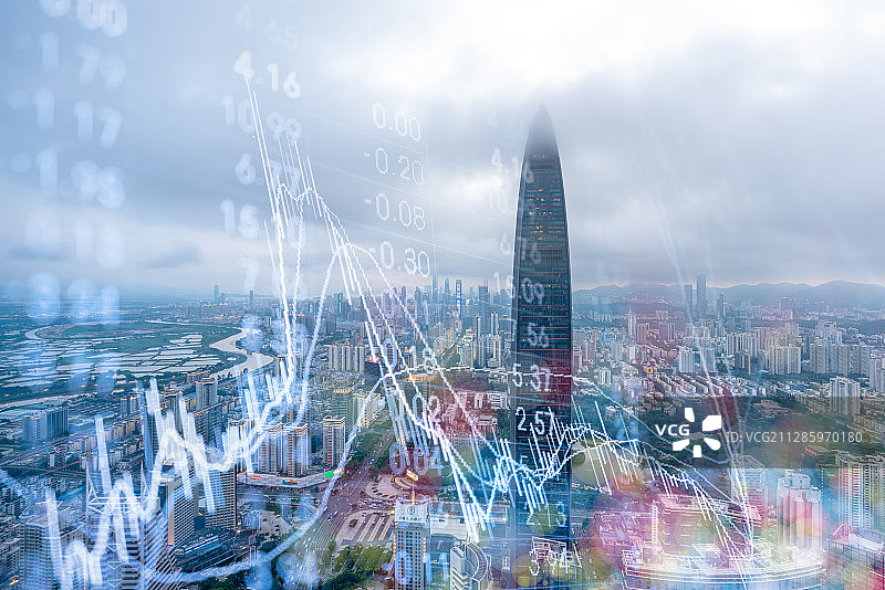 深圳城市天际线和股票证券交易概念图片素材