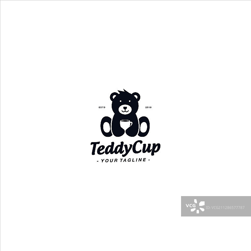 泰迪熊与杯子标志设计模板图片素材