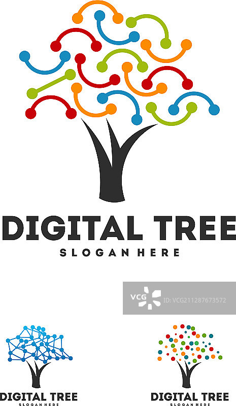 现代数字树标志设计概念技术图片素材