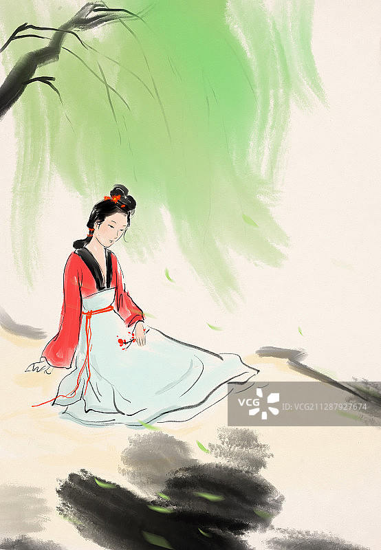 传统文化中国古典名著红楼梦金陵十二钗水墨仕女人物画图片素材