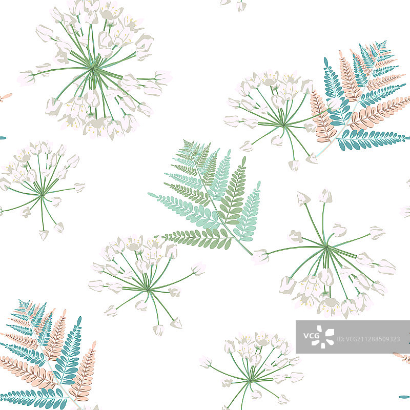 彩色蕨类热带叶无缝图案图片素材