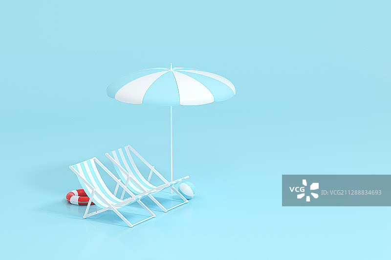 沙滩椅与空白背景 3D渲染图片素材