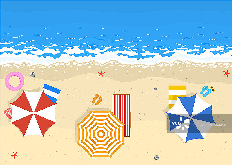 卡通色彩沙滩与太阳伞的场景图片素材