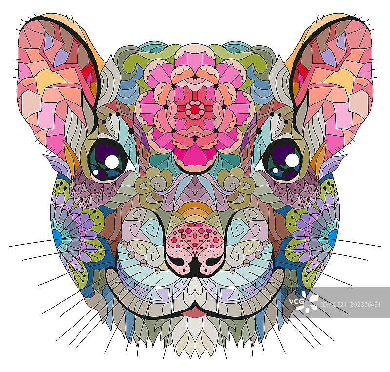 Zentangle风格的鼠头手绘花边图片素材