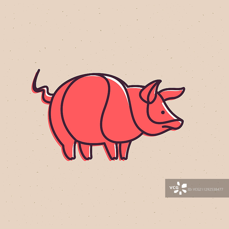 猪场标志用平直线条风格胶印图片素材