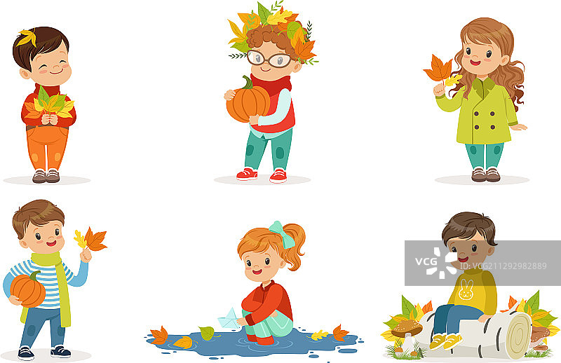户外秋季活动收集可爱男孩图片素材