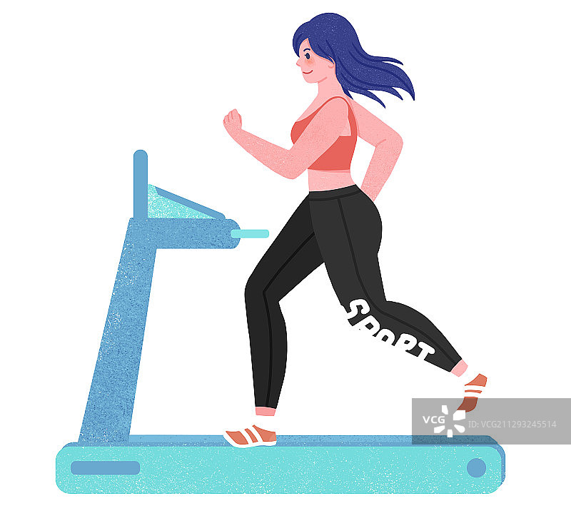 在跑步机上运动健身减脂的女孩图片素材