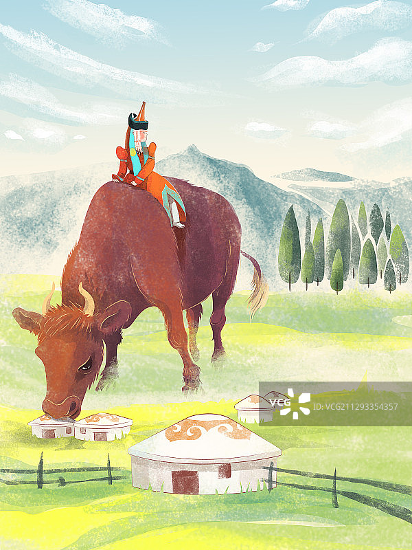 牛年系列7-草原红牛图片素材