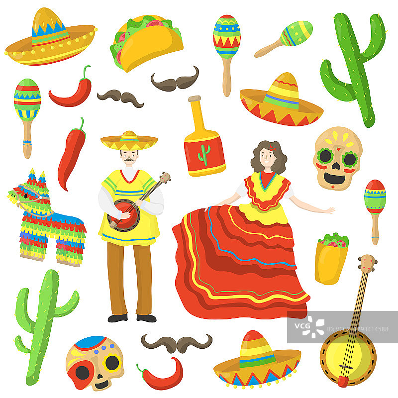 墨西哥狂欢节标志手绘图片素材