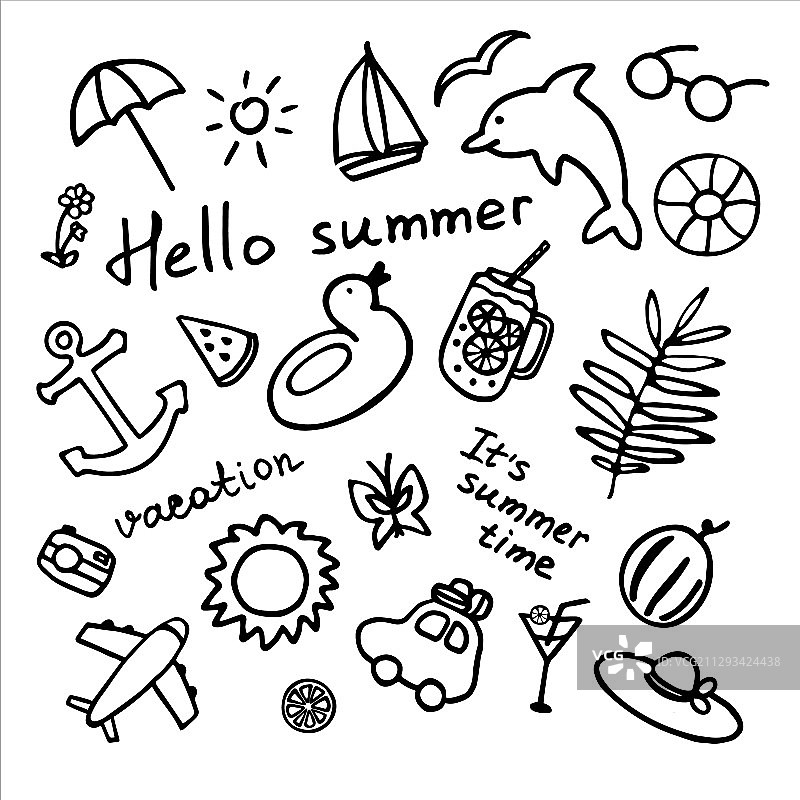 夏季图标集手绘夏季系列图片素材