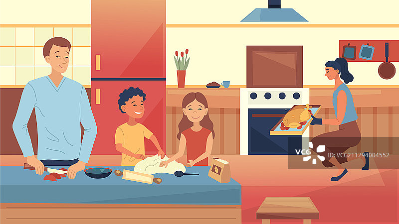 家庭烹饪概念幸福家庭就是烹饪图片素材