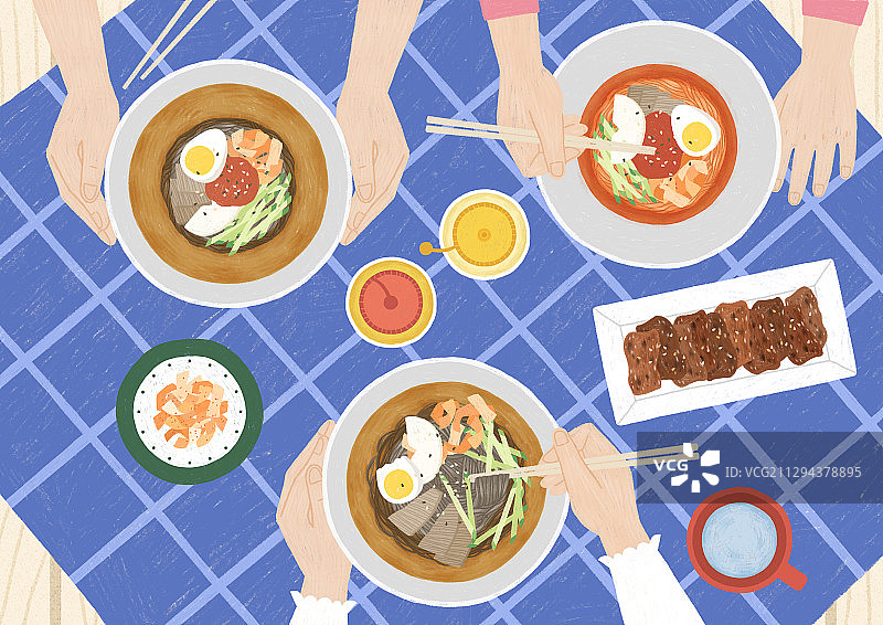 美味的亚洲美食在平面设计俯视图插图002图片素材