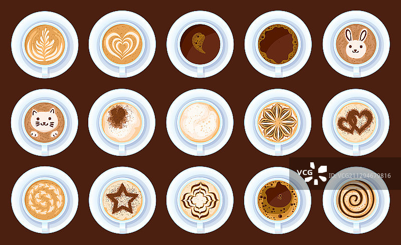 顶视图咖啡孤立卡通集图标图片素材