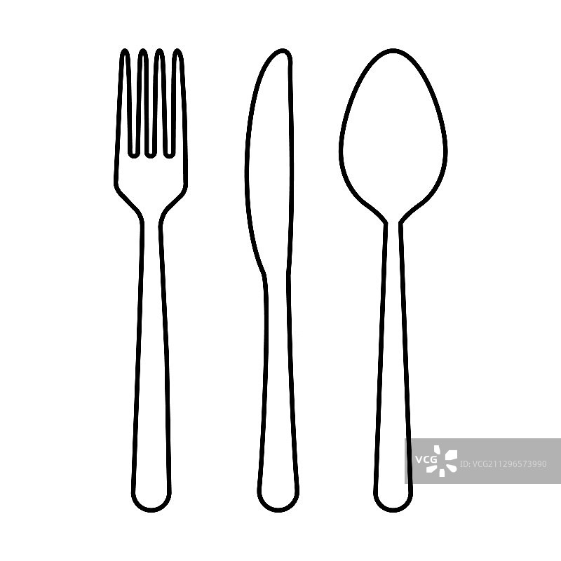 勺子，叉子和刀的图标孤立在白色图片素材
