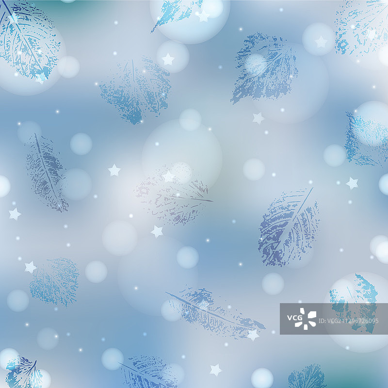 浅蓝色的冬季背景与冰冻的叶子图片素材