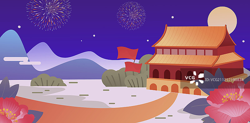 卡通手绘国庆节中国风中秋节插画图片素材