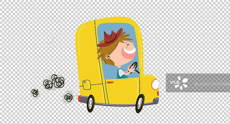 男孩驾驶黄色小汽车图片素材