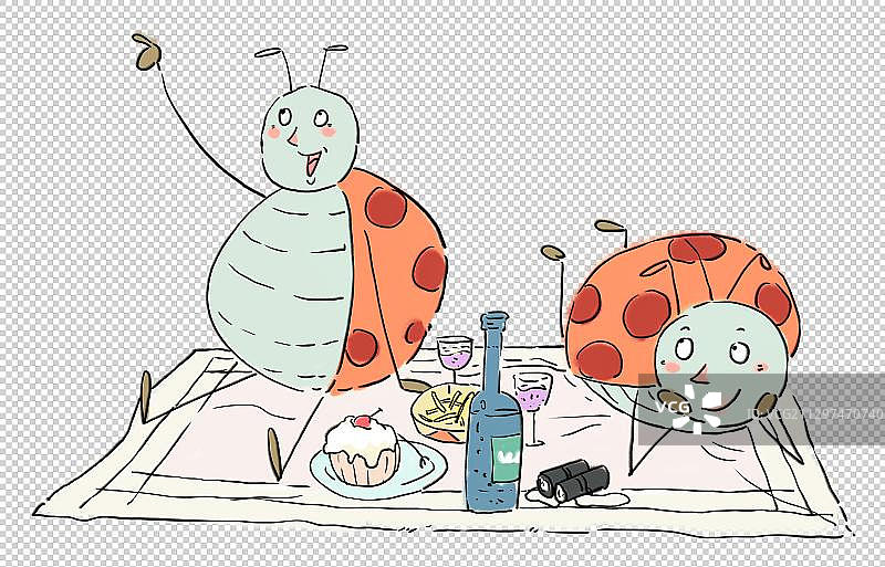 瓢虫情侣野餐儿童插画元素图片素材