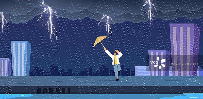 卡通手绘暴雨台风天插画图片素材