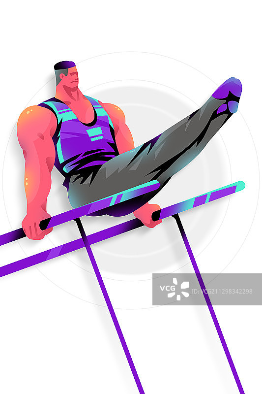 男体操运动员锻炼双杠的插画图片素材