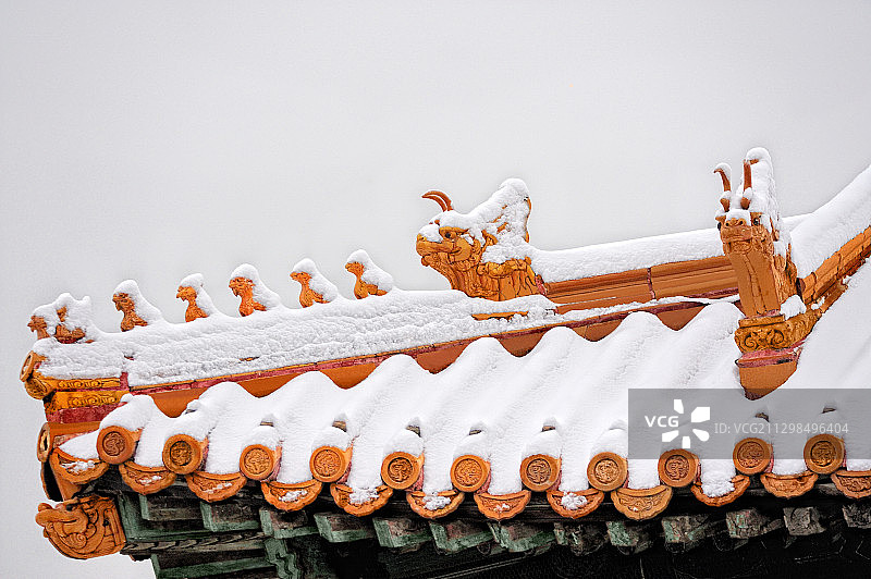 雪中故宫里飞檐上的走兽图片素材