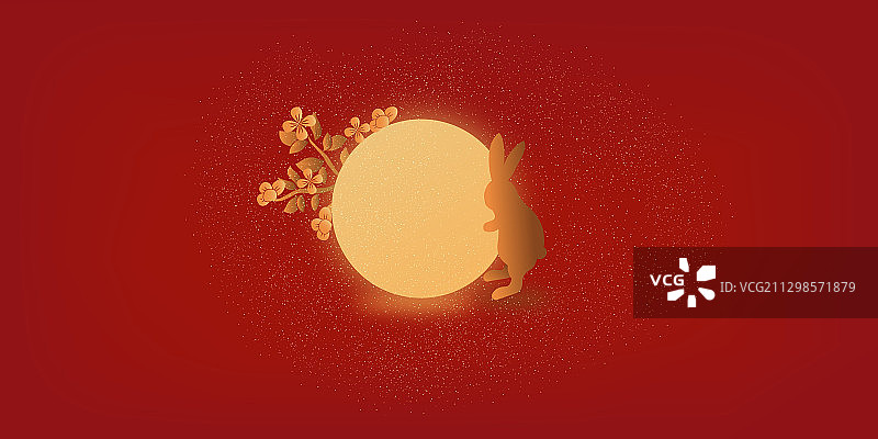 中国风红色兔子抱着月亮图案图片素材