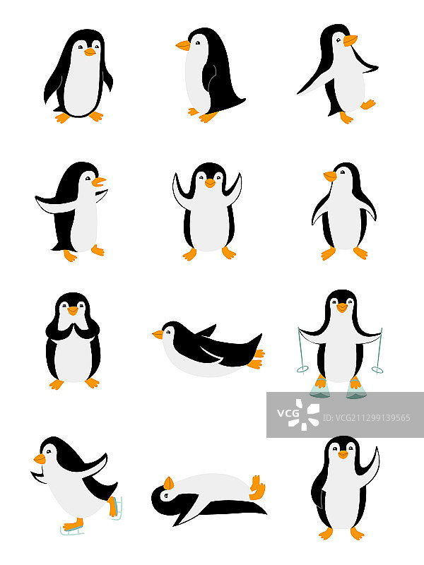 让小企鹅摆出不同的滑稽姿势图片素材