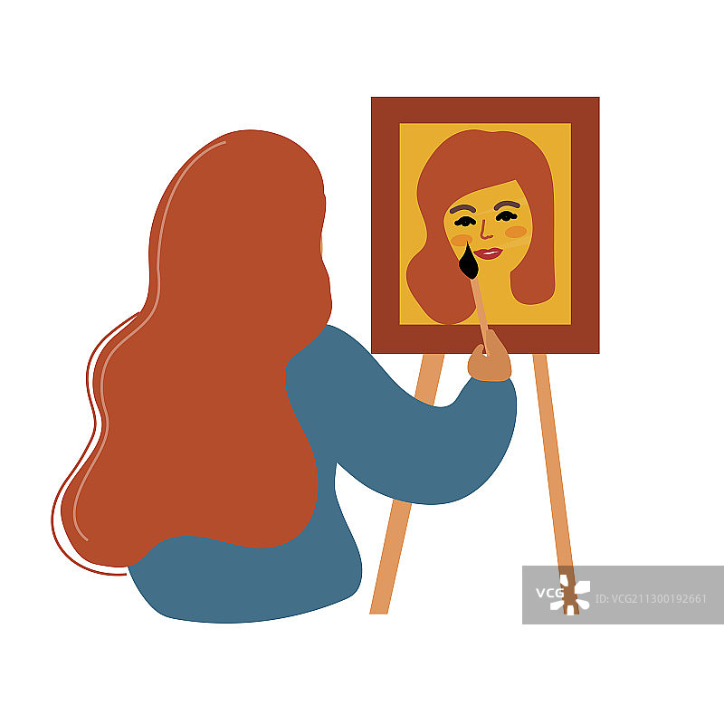 女艺术家画了一个学习的女人自画像图片素材